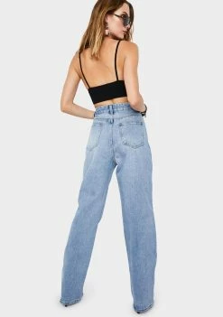 Momokrom Mid Blue Loose Fit Straight Leg Jeans