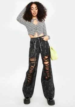 Momokrom High Rise Baggy Boyfriend Jeans With Chain Detail And Distressing