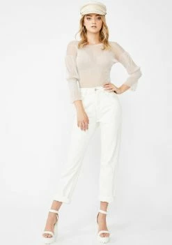 Momokrom Creamy Glitter Cinched Sleeve Top