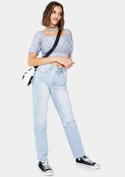 Momokrom Light Wash Straight Leg Denim Jeans Bottoms